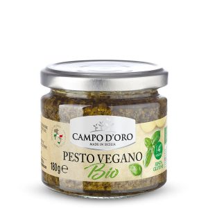 Sicilian organic vegan pesto made exclusively from basil and almonds.