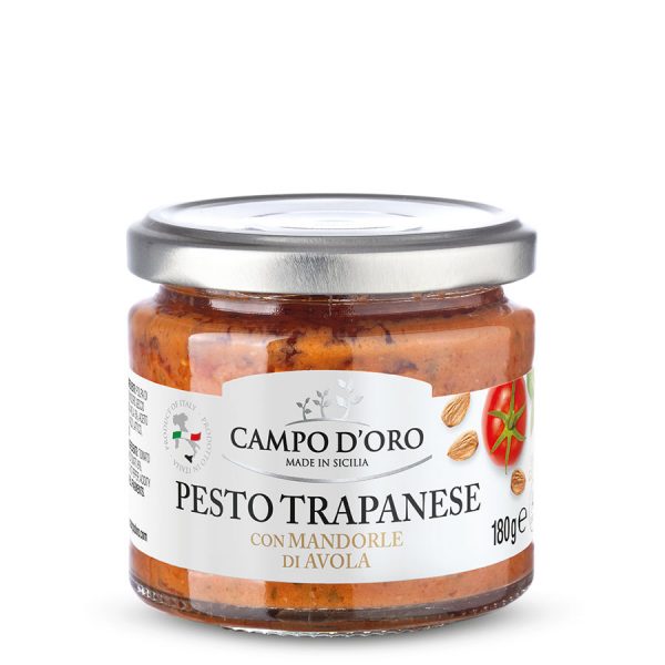 Typical Sicilian pesto made exclusively from tomatoes, fresh basil and almonds from Avola
