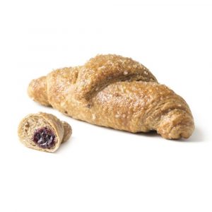 Mixed cereals croissant filled with elderberry and raspberry, suitable for vegans