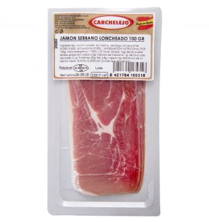 SLICED SERRANO HAM 15x100gr. Pork ham, salt, sugar (dextrose), preservatives (E-252, E-250), antioxidant (E-300). Order online now