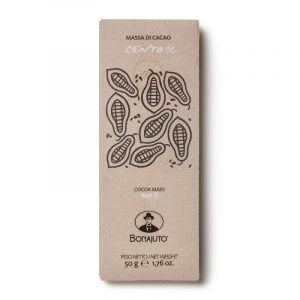 BONAJUTO 100% CHOCOLATE BAR 12x50g. 100% cocoa mass is pure raw material: there is no added sugar or other ingredients. For this reason it cannot be called chocolate.