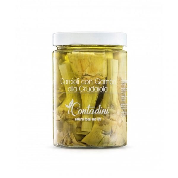 iCONTADINI CARCIOFI C/GAMBO CRUDAIOLA 2x1.6kg. They are of the type called "violet", a variety native to the area. The artichoke is then immediately potted in extra virgin olive oil.