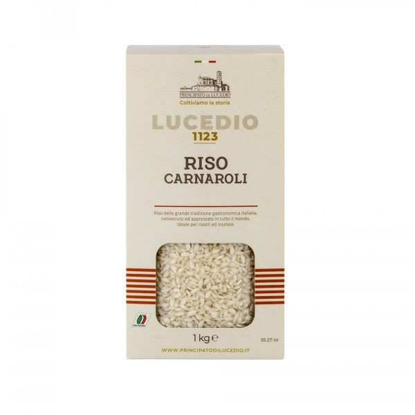 PRINC. DI LUCEDIO RISO CARNAROLI 6x1Kg box. It is a group “long A” Japonica type rice. Carnaroli is the most prestigious variety of Italian rice, used in every region.