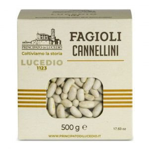 PRINC.DI LUCEDIO CANNELLINI in Pres. box 500g. Cannellini beans are almost cylindrical and white coloured pulses. Like all pulses they are gluten-free.
