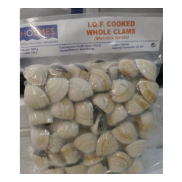 HOLMES COOKED MERETRIX CLAMS 60/80 10x1Kg. Vacuum packed cooked whole clams.
