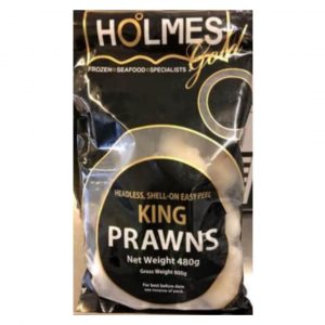 HOLMES GOLD 8-12 F/W EASYPEEL K PRAWNS10x800g. IQF fresh water Headless Shell On easy peel king prawns.
