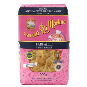 DI MARTINO BARBIE FARFALLE 12x500g. The Farfalle Barbie by Pastificio Di Martino are a high quality product made with 100% Italian wheat, guaranteeing an authentic and genuine flavour.