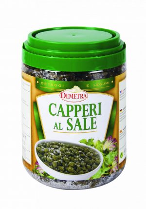 DEMETRA SALTED CAPERS 1kg TUB. Standard capers (12mm) in salt. An intense but delicate taste and aroma.