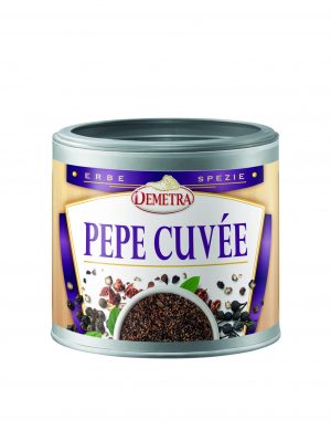 DEMETRA PEPPERCORN CUVÉE SPICE MIX 240g TUB. Ground spice mixture (three spices). Ready-to-use, it is a versatile seasoning ideal for meat dishes, game, salads, egg dishes, cheeses and desserts.