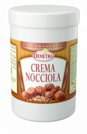 DEMETRA HAZELNUT CREAM 1kg TUB. A ready to use hazelnut cream, ideal for topping tarts, crêpes and to enrich all the desserts.