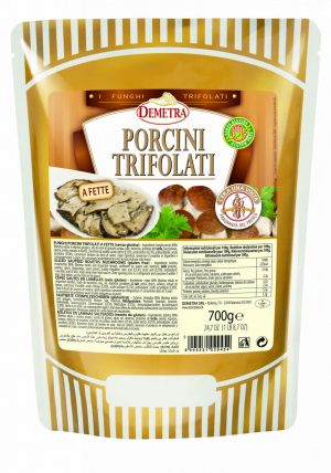 DEMETRA PORCINI TRIF/SAUTEED W/Herbs 700g. Selection of the finest fresh porcini mushrooms sliced and sautéed in traditional Italian style. They have an intense fragrance and a penetrating flavour, ideal in sauces to complement fresh pasta or with potato or artichoke dishes.