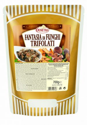 DEMETRA MIXED MUSHROOMS FANTASIA SAUTEED 700g. Mix of selected wild and cultivated mushrooms, sautéed with oil and herbs. Excellent for all uses in the kitchen or for pizzas, bruschetta or sandwiches.