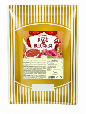 DEMETRA BEEF BOLOGNESE SAUCE 1.7kg POUCH. Traditional Bolognese ragù recipe prepared only with beef meat cooked with carrots, celery and onions, with tomato.