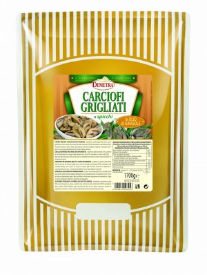 DEMETRA GRILLED ARTICHOKES 1.7kg Pouch. Quartered fresh grilled artichokes in sunflower oil. Ideal for preparing fancy appetizers and side dishes and for all savoury pastries.