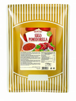 DEMETRA POMODORELLA TOMATO SAUCE 1.7kg POUCH. Sauce made with chopped tomatoes and fresh vegetables, excellent for pasta dishes, bruschetta and main course that needs a fresh tomato taste.
