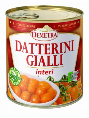 DEMETRA YELLOW BABY PLUM TOMATO 800g TIN. Excellent for characterizing all recipes and preparing sauces and creams.