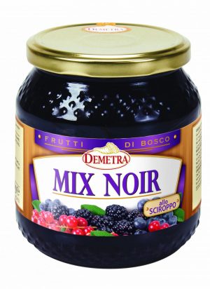 DEMETRA MIXED BERRIES IN SYRUP 580g JAR. Selected wild bilberries, blackberries and blackcurrants mixed and preserved in their natural juice with added sugar.
