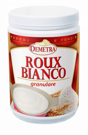 DEMETRA ROUX WHITE GRANULATED 500g TUB. An instant thickener in granular form: just sprinkle it over any kind of boiling liquid (water, broths, milk, sauces) and whisk in. Quantities: 80g per litre of liquid, depending how thick you want to make it.