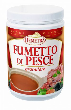 DEMETRA FISH FUMET STOCK 500g TUB. Fish stock granules, vegetable and herb extracts. Suitable for sauces and soups. For sauces: mix 100g of the product in 1 litre of water and bring to the boil.