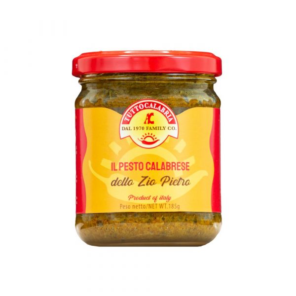 PESTO CALABRESE ZIO PIETRO 12x190g jars. Parsley, green olives, anchovies, sundried tomatoes, capers and chili peppers, every ingredient makes a perfectly balanced pesto.
