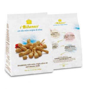 BIBANESI MINI BREADSTICKS EVO 8x500g. Crumbly small breadsticks shaped and delicately hand stretched. The addition of a sprinkle of sesame seeds enriches the flavour.