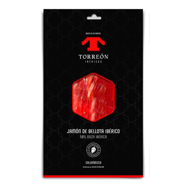 TORREON IBERICOS 50% JAMON DE BELLOTA 25x80g. Ham awarded as first finalist in the FOOD AWARDS OF SPAIN 2018 in the category of BEST IBERIAN ACORN-FED HAM.