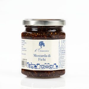 LE TAMERICI FIG MUSTARD 6x220g. Made with black figs (fico Turco) grown in the centre of Italy by a specialized Company. Ingredients: figs, sugar, mustard flavouring.